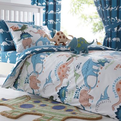 Kids' blue dinosaur print duvet cover and pillow case set